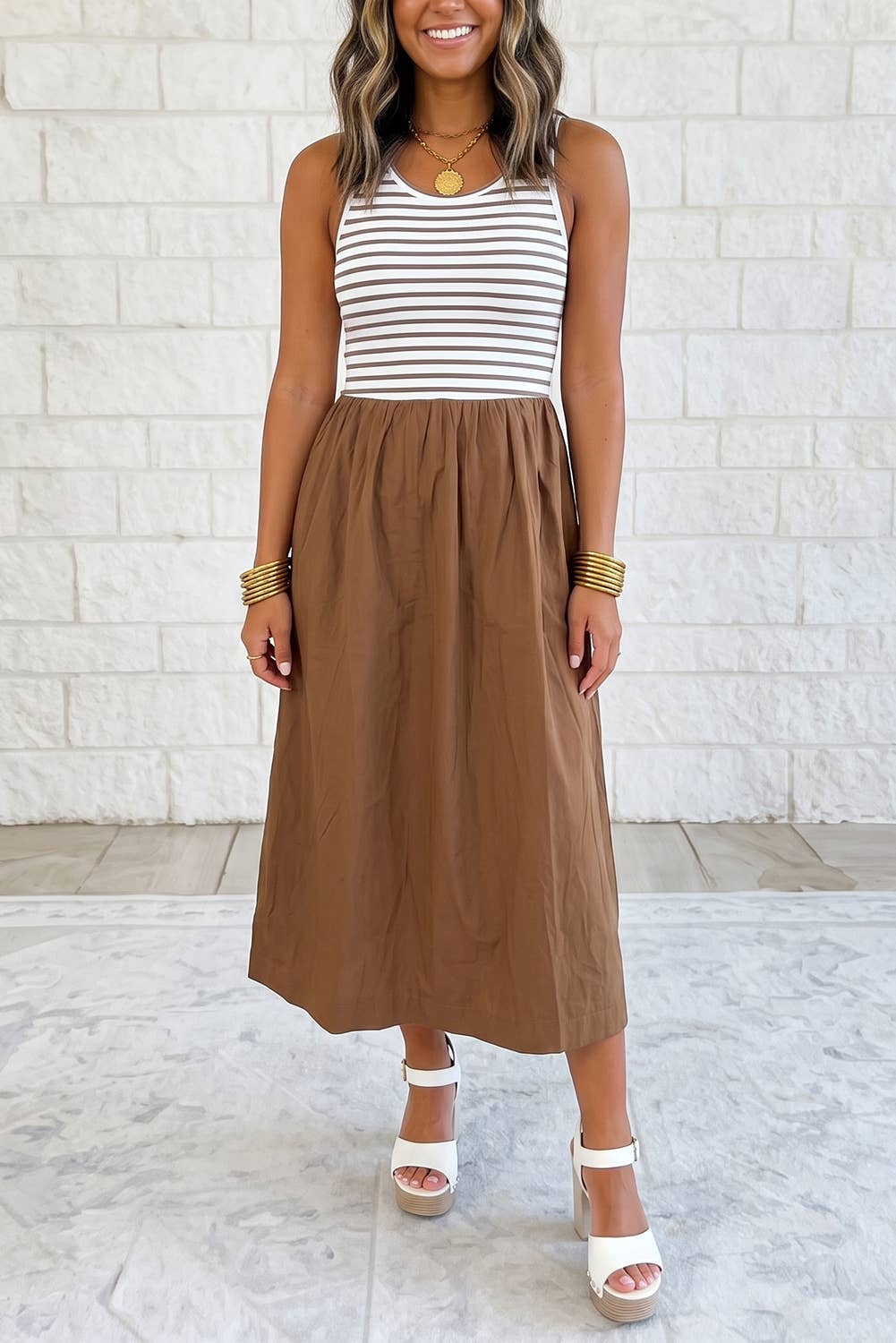 Mix Patchwork Contrast Striped Patchwork Maxi Dress