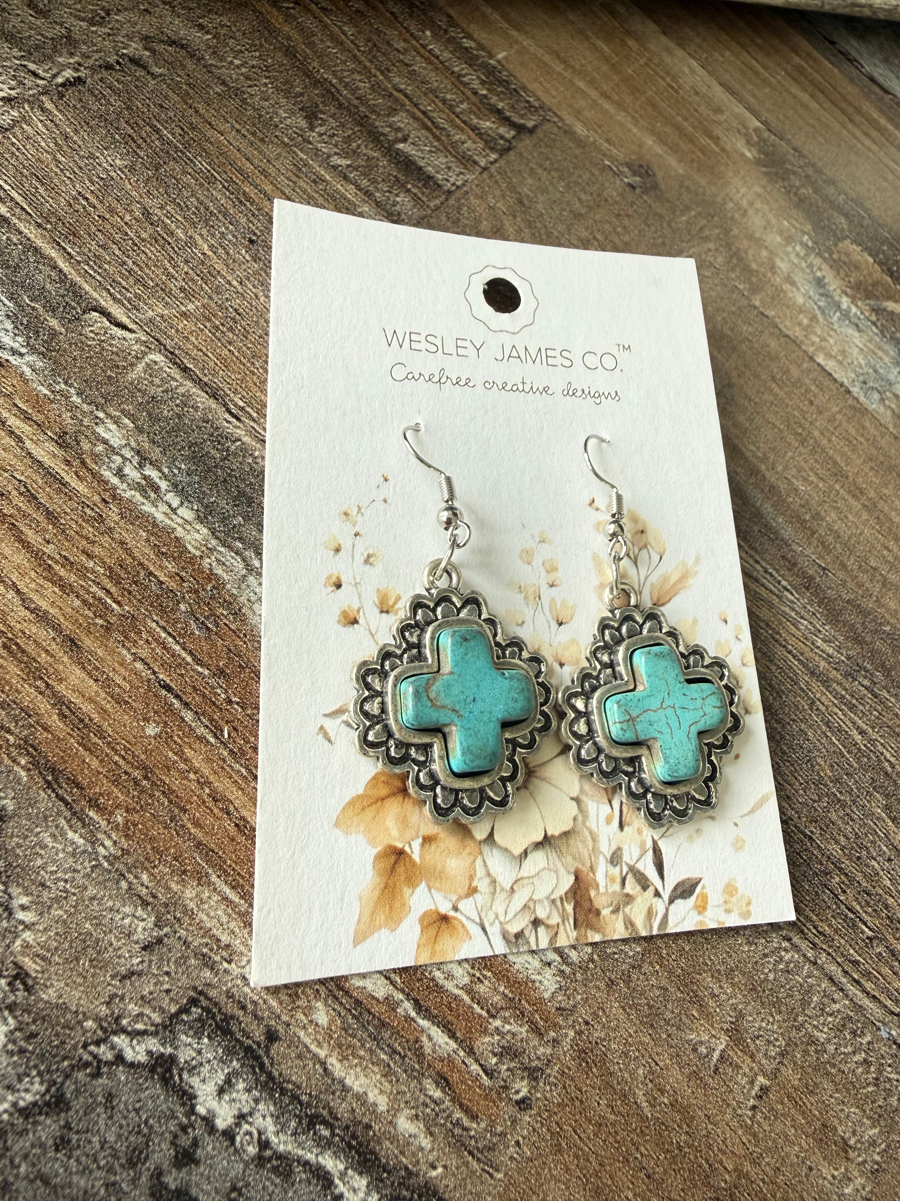 Turquoise Cross Drop Earrings