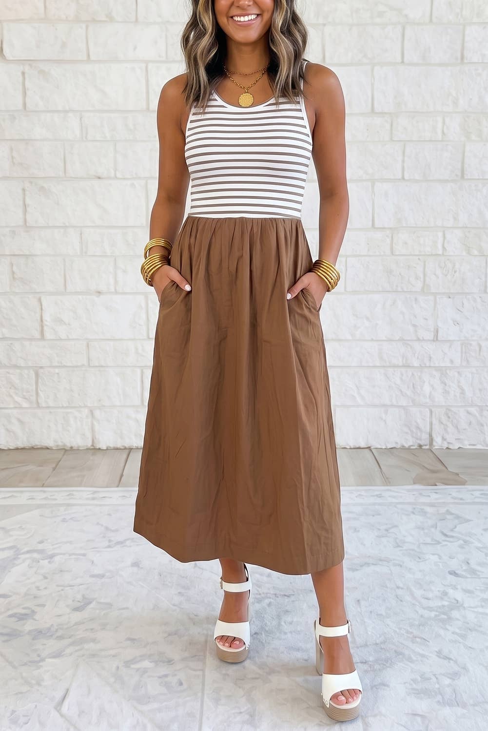Mix Patchwork Contrast Striped Patchwork Maxi Dress