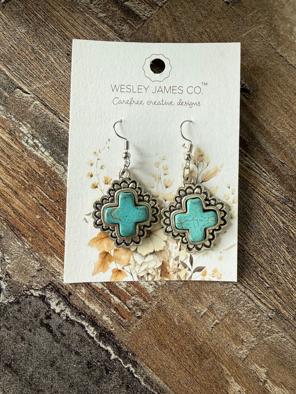 Turquoise Cross Drop Earrings