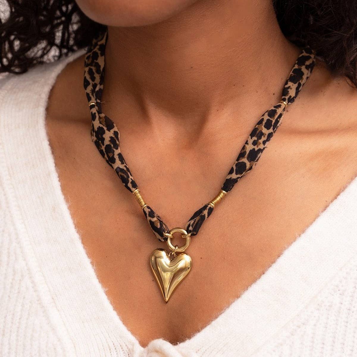 Leopard Heart Scarf Necklace