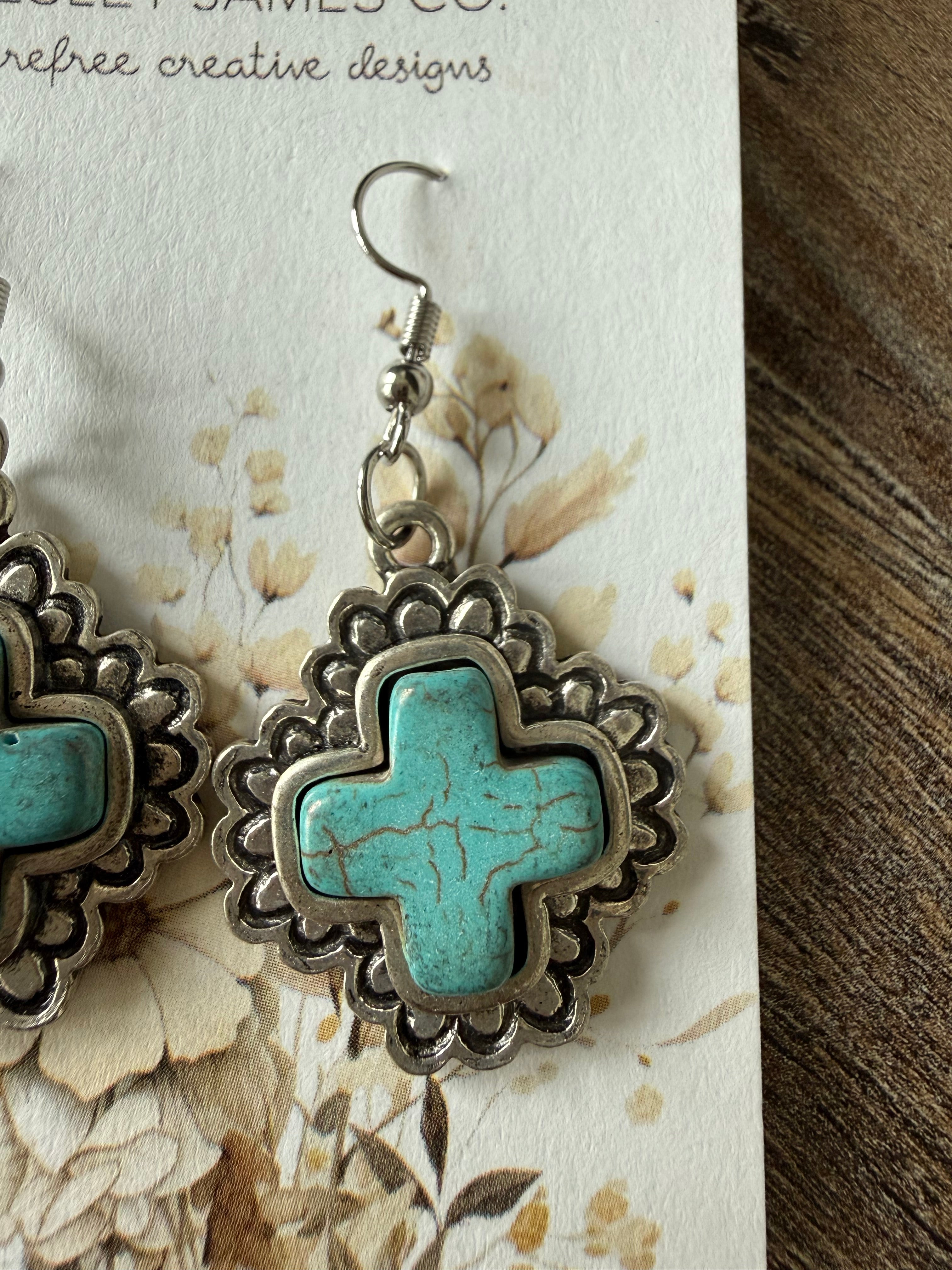 Turquoise Cross Drop Earrings