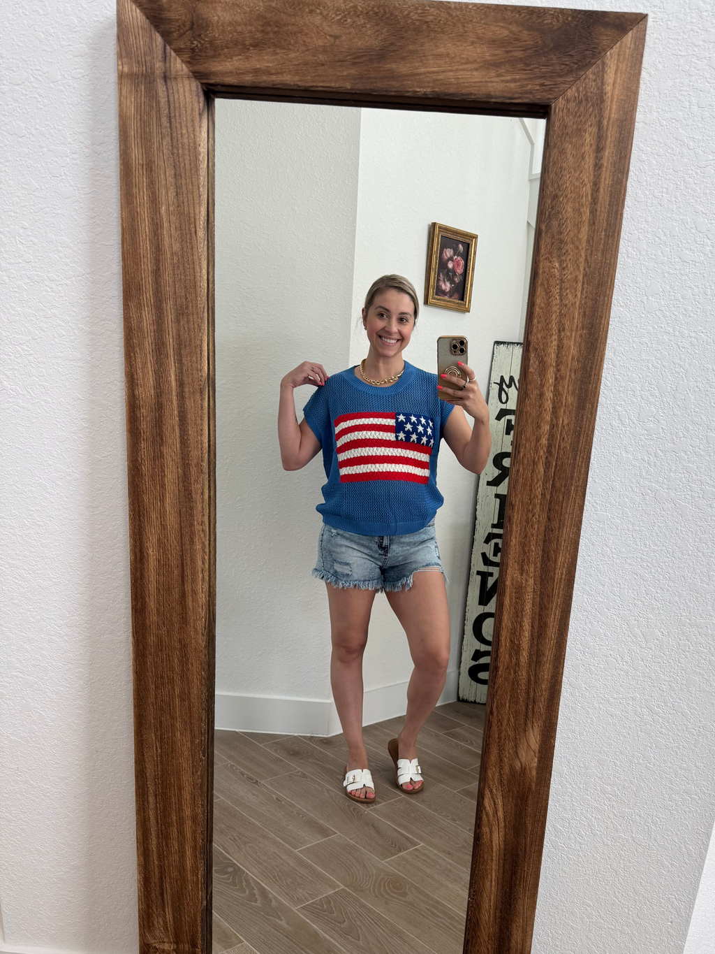 4th of July Flag  Short Sleeve Graphic Sweater Top