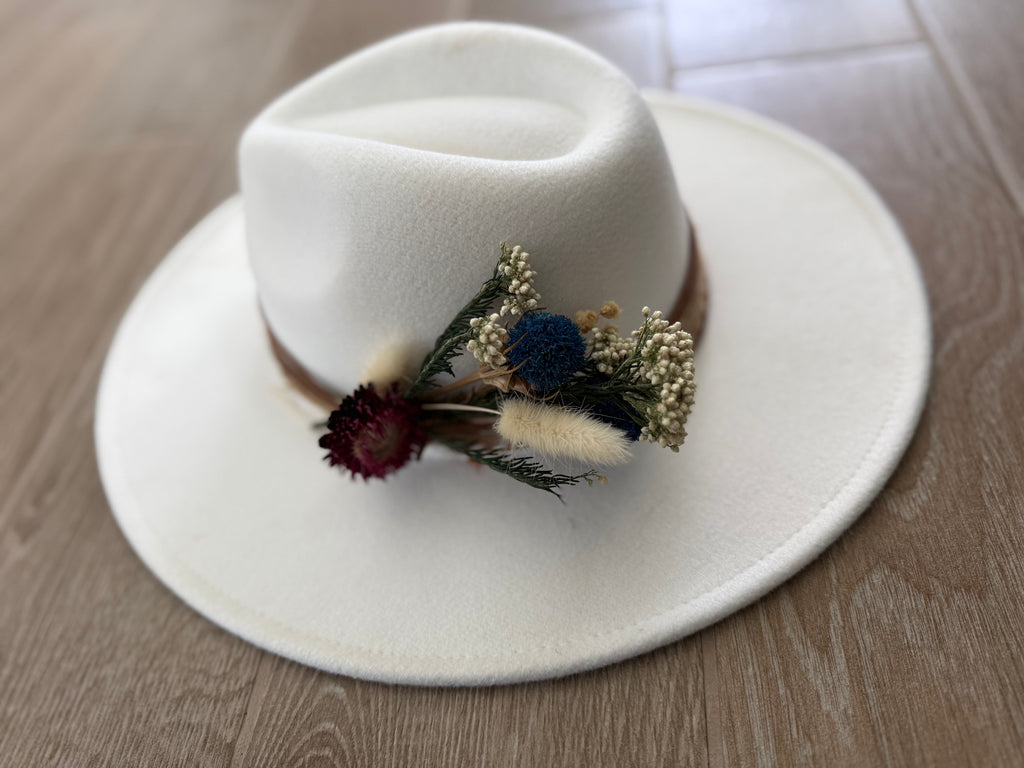 White Flat Brim Fedora