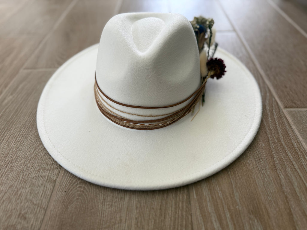 White Flat Brim Fedora