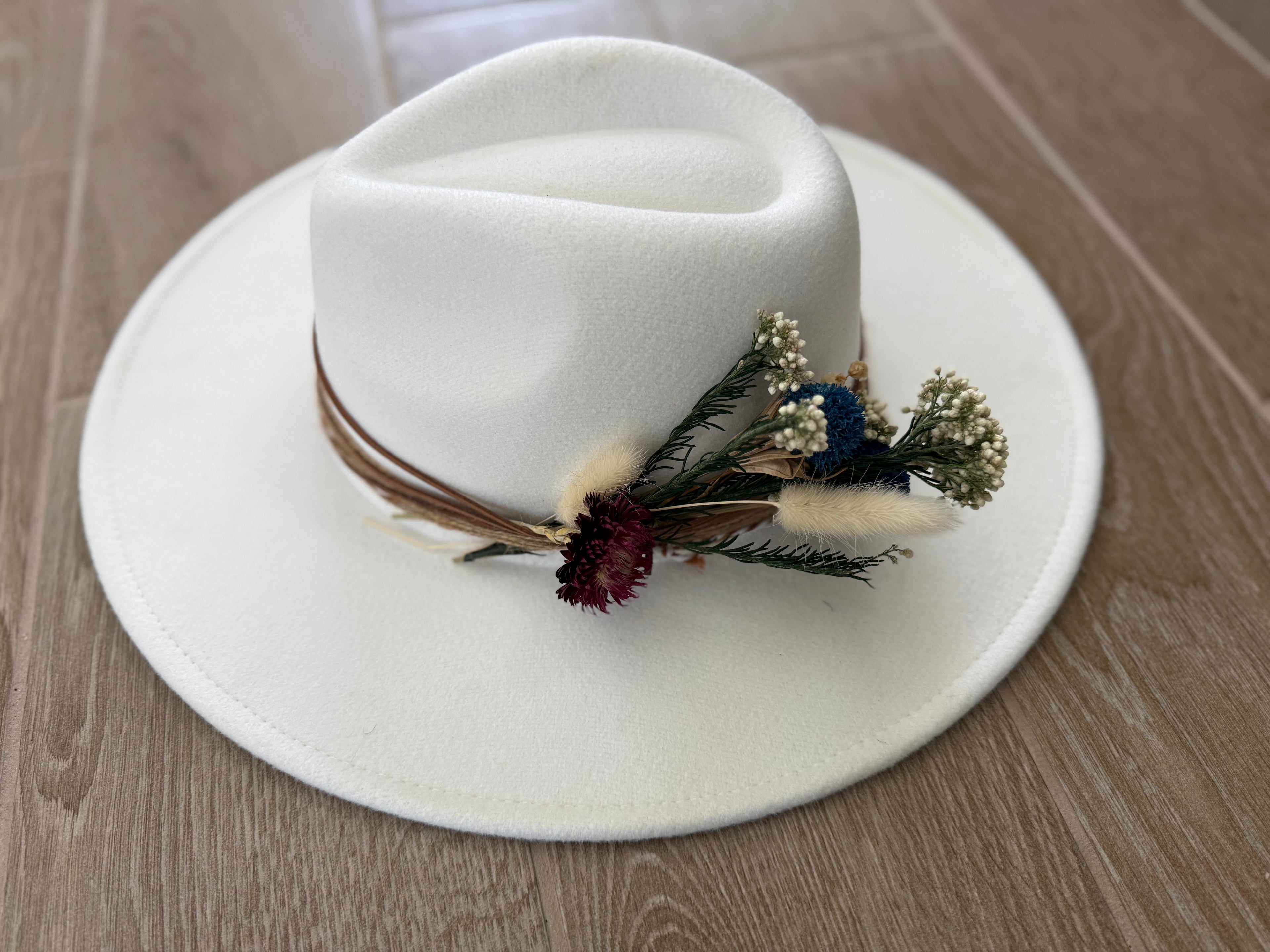 White Flat Brim Fedora