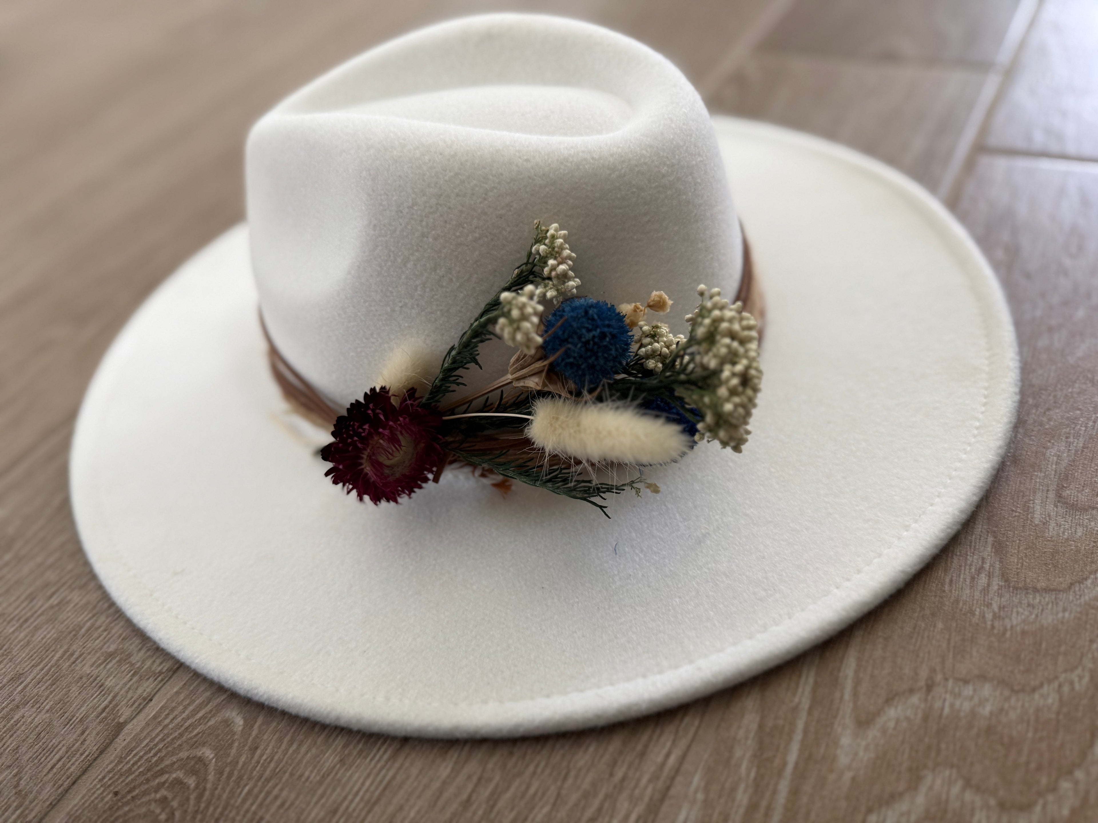 White Flat Brim Fedora