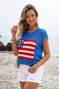 4th of July Flag  Short Sleeve Graphic Sweater Top