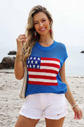4th of July Flag  Short Sleeve Graphic Sweater Top