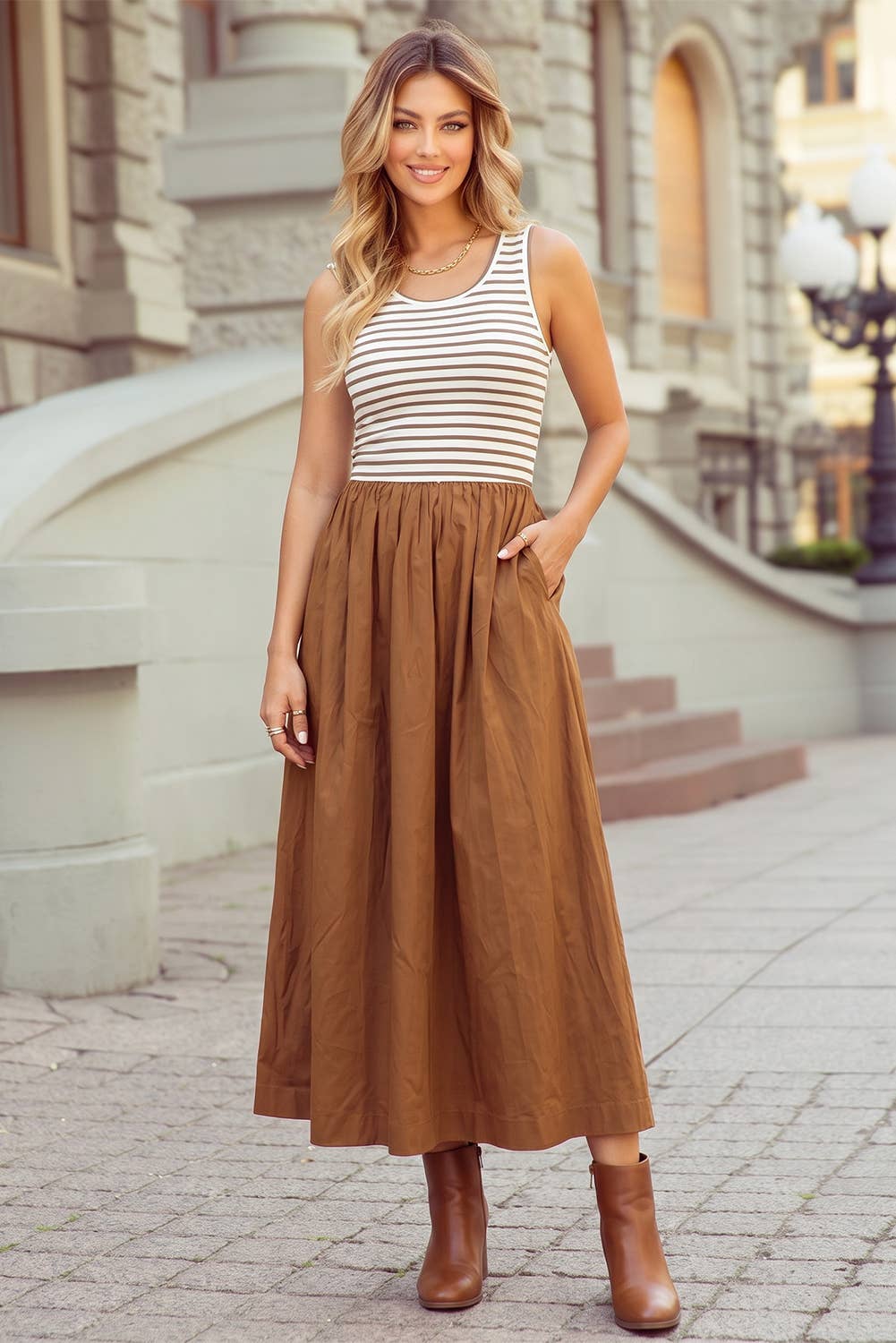 Mix Patchwork Contrast Striped Patchwork Maxi Dress