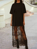 Floral Patchwork Short Sleeve T Shirt Loose Maxi Dress
